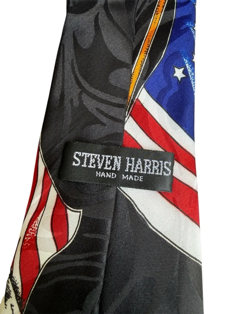 Steven Harris black USA bald eagle American flag men’s necktie NWOT